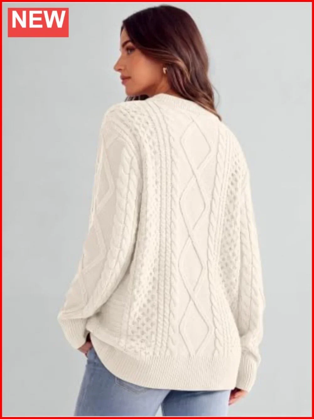 Oversized Cable Knit Pullover Sweater Crewneck Long Sleeve Acrylic